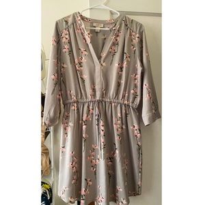 Loft gray and pink drawstring waste floral dress